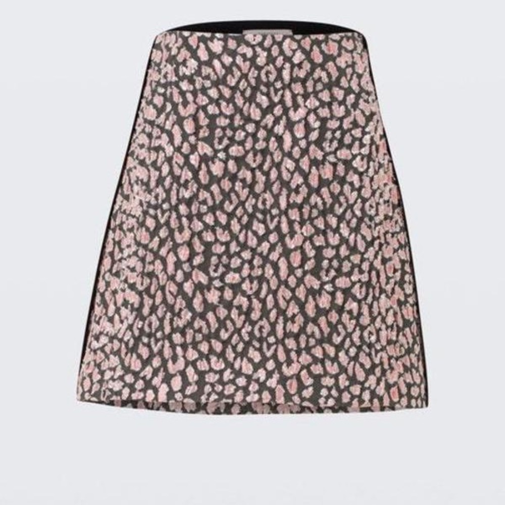 Dorothee Schumacher Pink Metallic Grey Leopard Print A-Line Full Midi Skirt